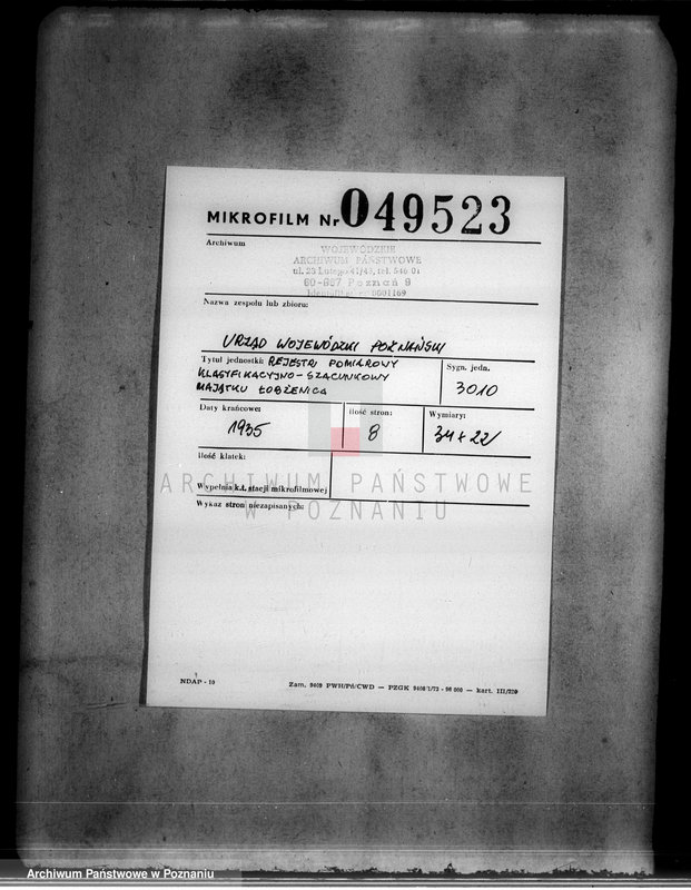 Obraz 2 z jednostki "Rejestr pomiarowy klasyfikacyjno-szacunkowy majątku Łobżenice"