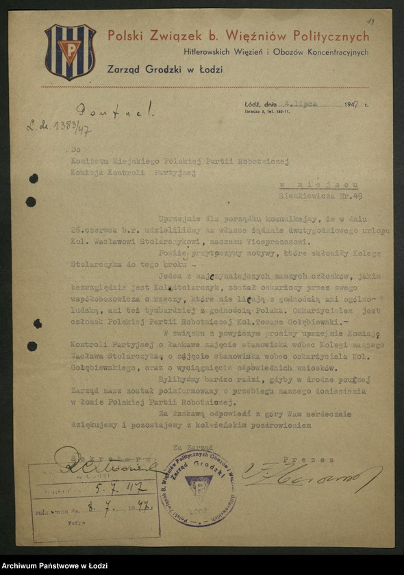 Obraz 14 z jednostki "Korespondencja Miejskiej Komisji Kontroli Partyjnej t. II"