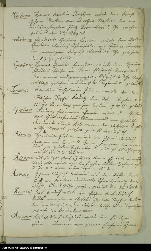 image.from.unit.number "Duplicate des Kirchenbuchs von den Grabowschen Gütern [Grabow]: Prützow [Prusinowo], Rienow [Rynowo], Tarnow [Tarnowo], Wuhrow [Worowo] und Mühlendorf [Poradz]"