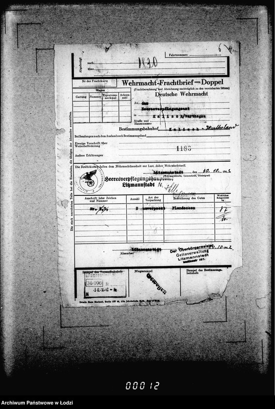 Obraz 11 z jednostki "Frachtbriefe doppel einige Ausgang vom 1301-1825a. [Wtórniki listów przewozowych]"