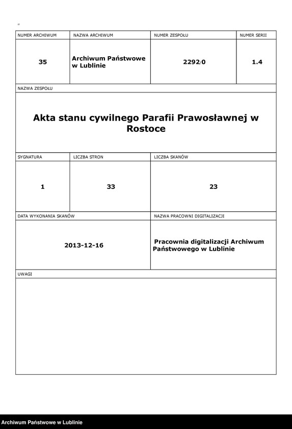 image.from.team "Akta stanu cywilnego Parafii Prawosławnej w Rostoce"