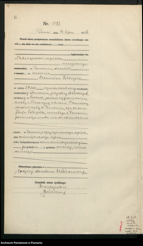 Obraz 20 z jednostki "Księga miejscowa zgonów tom III [Rejestr główny zgonów]"