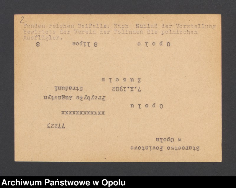 image.from.unit.number "Verbindung der polnischen Minderheit nach Polen. Now. Codz. v. 10.11.37"