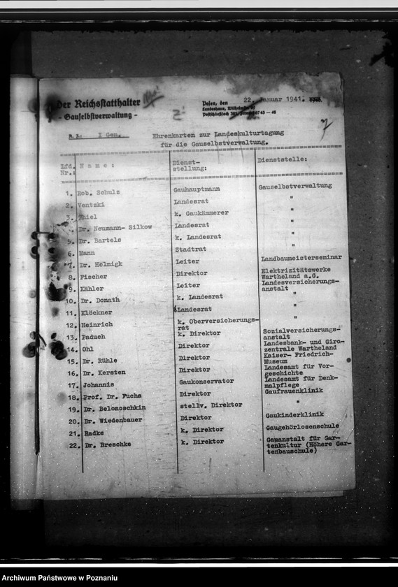 Obraz 11 z jednostki "Landeskulturtagung- korespondencja, spisy zaproszonych osób"