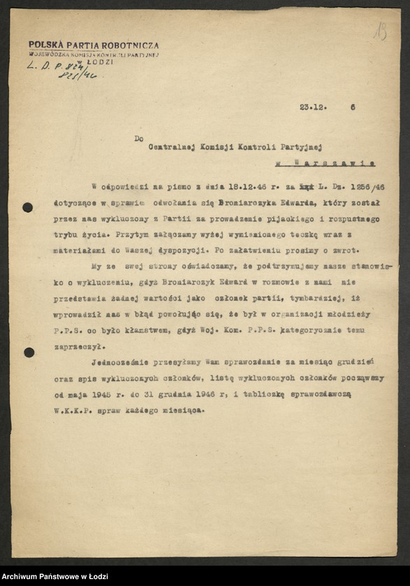 Obraz 20 z jednostki "Akta dotyczące spraw członków partii A, B, C, D, G, I, K"