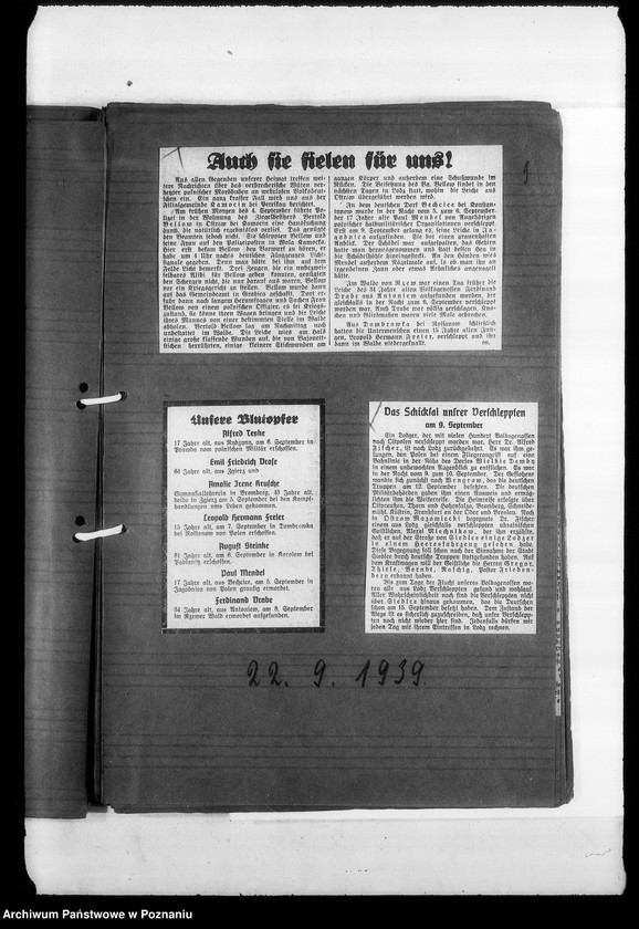 image.from.unit.number "Zweigstelle Litzmannstadt (Łódź). Zeitungsansschnitte, Berichte über Verschleppungen und Todesanzeigen"
