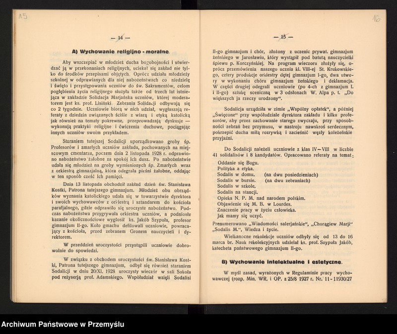 image.from.unit.number "Sprawozdanie Dyrekcji Państw[owego] Gimnazjum I w Jarosławiu za rok szkolny 1928/9"