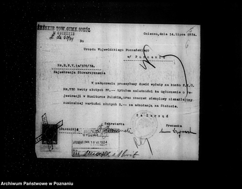 Obraz 10 z jednostki "/Żeńskie Towarzystwo Gimnastyczne Sokół w Gnieźnie - rejestracja/"