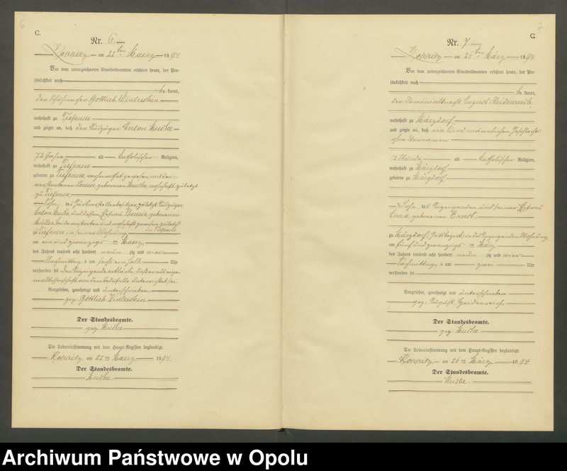 Obraz 6 z jednostki "Sterbe-Neben-Register Standesamts Koppitz pro 1894"