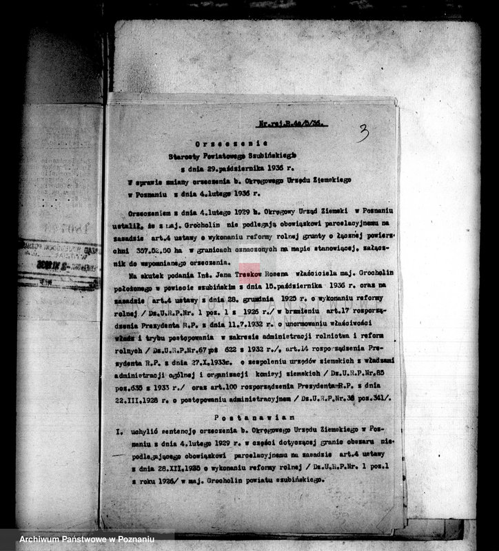 Obraz 7 z jednostki "Wyłączenie z art.4 i 5 ustawy o reformie rolnej powiatu szubińskiego sprawy ogólne"