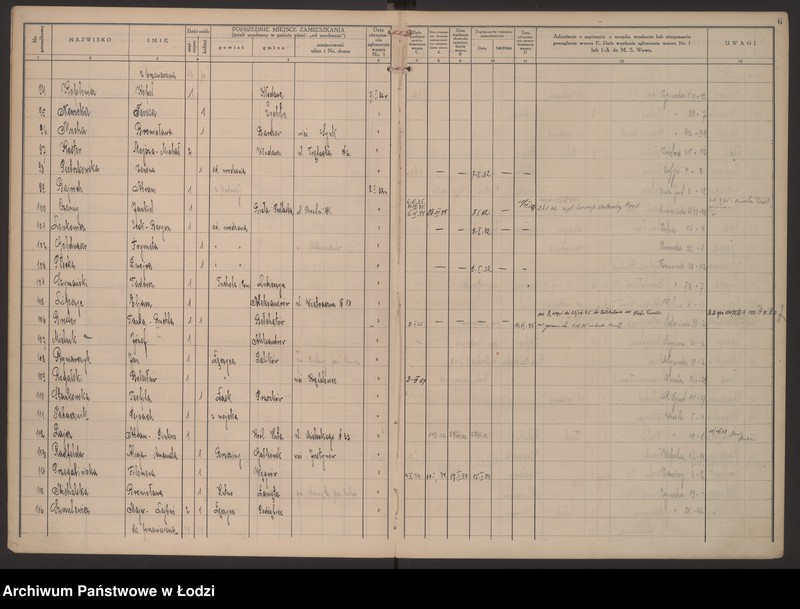 Obraz 9 z jednostki "Księga kontroli ruchu ludności (rejestr osób przybywających do gminy) Łódź, komisariat III, nr 1-4543"