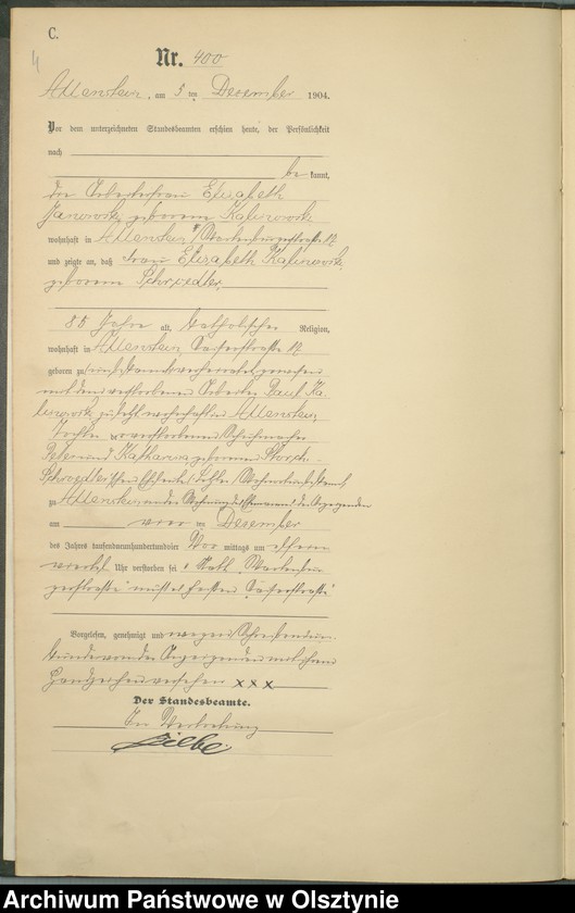 image.from.unit.number "Sterbe-Haupt-Register Tom II,Nr 399 - 427"