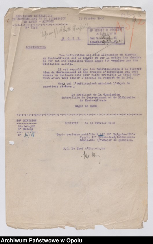 Obraz 5 z jednostki "/Korespondencja i sprawozdania, instrukcje w sprawach zapewnienia bezpieczeństwa i porządku publicznego, zakazy kolportażu prasy niemieckiej/ 4.02.1920 - 23.04.1922"