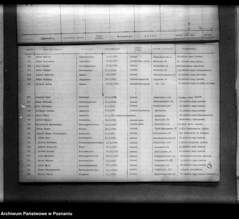 Obraz 17 z jednostki "Liste aller Volksdeutschen, die während des deutsch - polnischen Krieges zum polnischen Heeresdienst eingezogen waren (Łódź)"