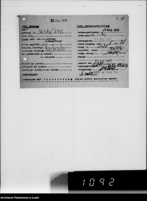 Obraz 15 z jednostki "Lebensmitteleinkauf, Aufträge, [Lieferscheinen und Rechnungen] 20461-20720"