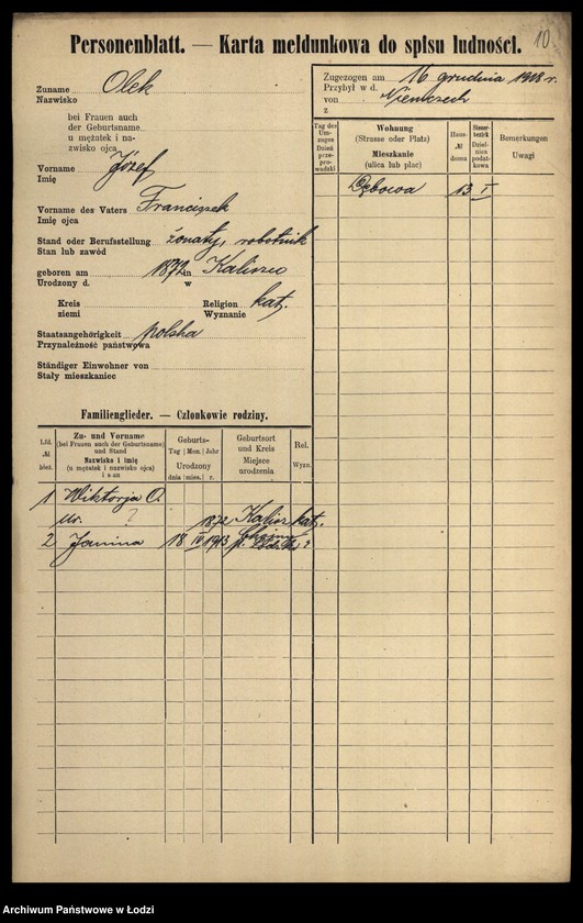 Obraz 12 z jednostki "[Spis ludności Łodzi] Olek-Olszenko"