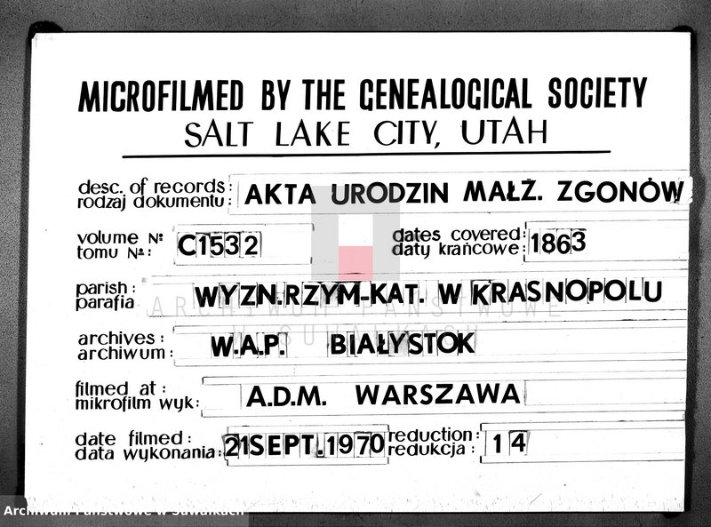 image.from.unit.number "Księga Duplikat Aktów Urodzenia, Zaślubienia i Zejścia Parafii Krasnopol za rok 1863."