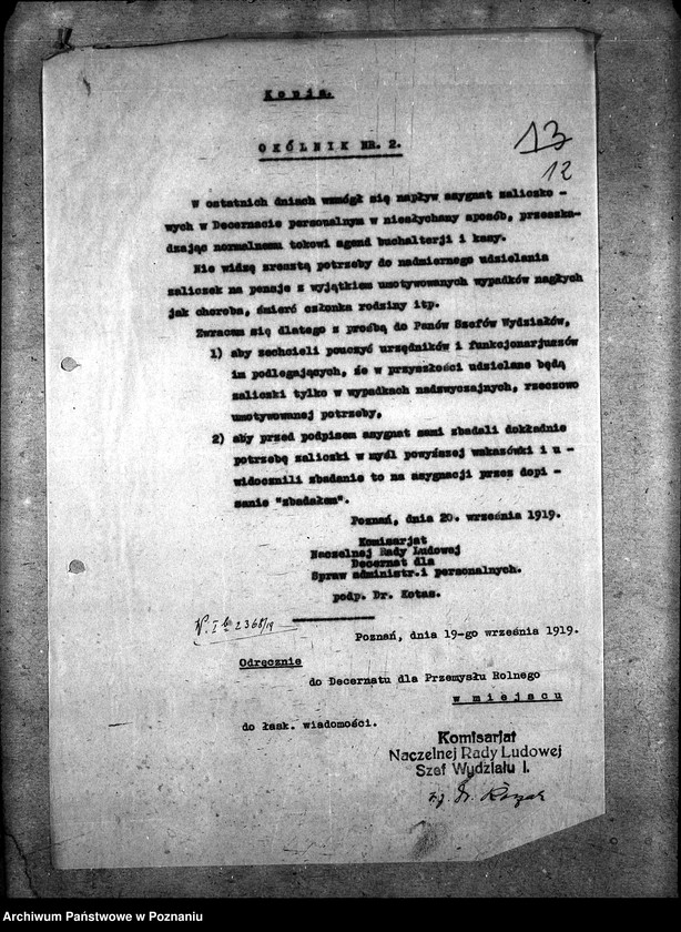 Obraz 17 z jednostki "Naczelna Rada Ludowa w Poznaniu Okólniki dla Przemysły Rolnego"