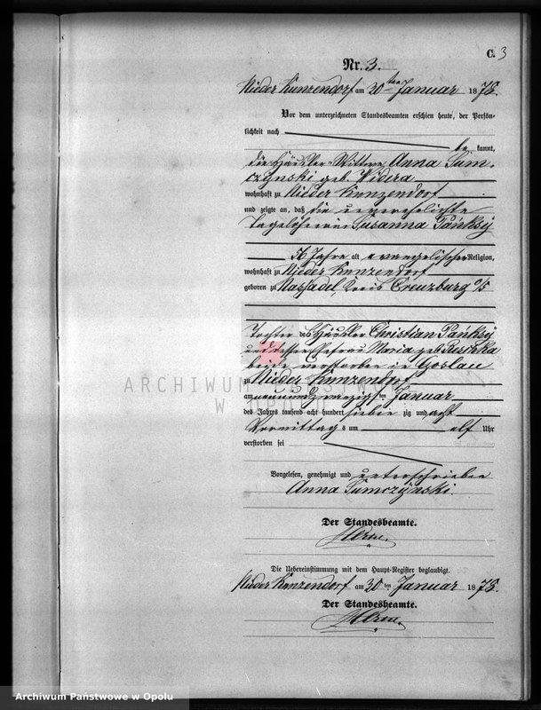Obraz 7 z jednostki "Sterbe-Neben-Register Standesamts Kunzendorf pro 1878"