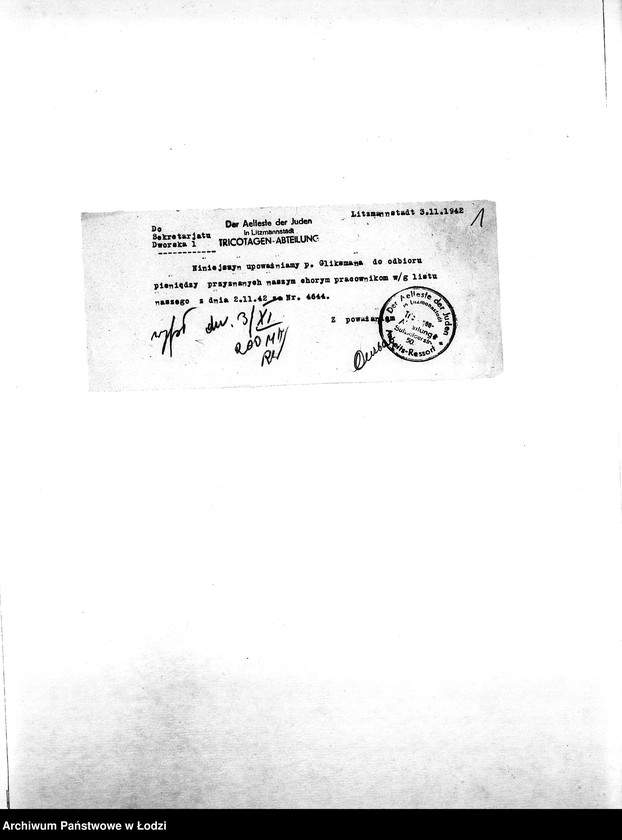 Obraz 4 z jednostki "[Korespondencja resortów i osób prywatnych w sprawie pomocy materialnej i lekarskiej dla starych i chorych mieszkańców getta]"