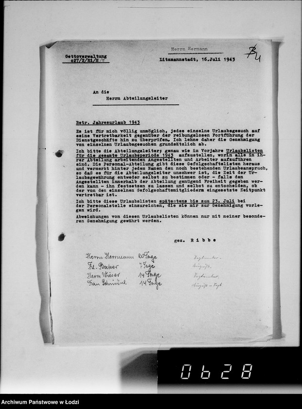 Obraz 9 z jednostki "Anordnungen und Umläufe an alle Abteilungsleiten Getto-Verwaltung"