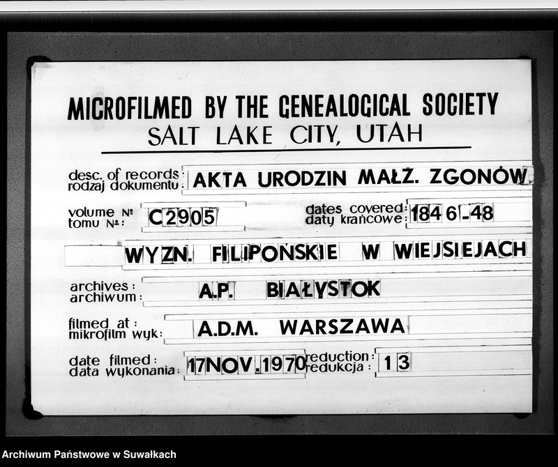 image.from.unit.number "Duplikat Urodzonych, zaślubionych i zmarłych Wyznania Filiponów Okręgu Wiejsieje poczynające w roku 1846, kończące w 1848 roku"