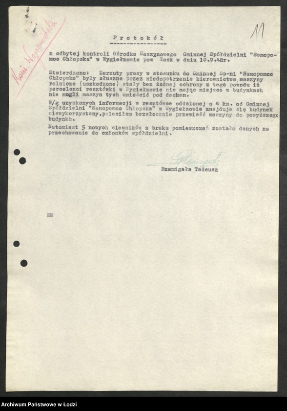 Obraz 12 z jednostki "Ośrodki Maszyn Rolniczych [- protokoły z kontroli i lustracji, wykazy kierowników Ośrodków]"