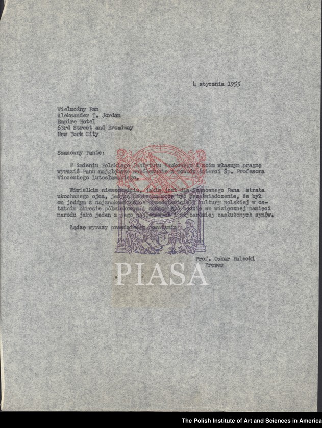 image.from.unit.number "General PIASA correspondence (1955). Letters of Florian Znaniecki and Witold Gombrowicz"