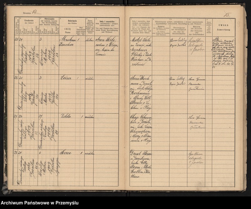 image.from.unit.number "Księga urodzin izr[aelickiego] Urzędu metrykalnego w Jarosławiu 1909"