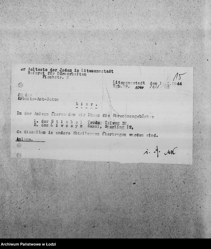 Obraz 18 z jednostki "[Korespondencja z Wydziałem Pracy i z PSŻ w sprawach personalnych i aprowizacyjnych Referatu Prac Biurowych]"