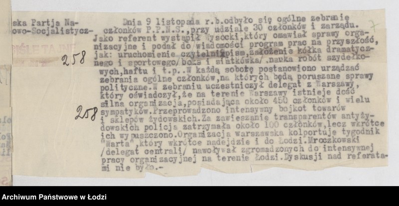 Obraz 11 z jednostki "Wycinki z meldunków doraźnych różnych polskich organizacji politycznych [prawicowych i narodowo-socjalistycznych]"