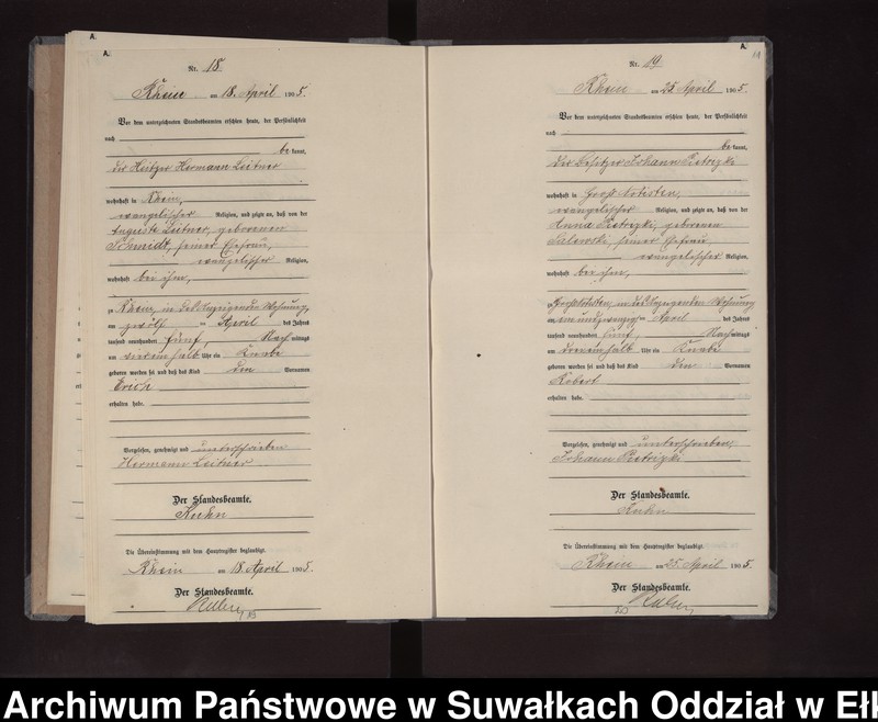 image.from.unit.number "Geburts-Neben-Register des Preussischen Standes-Amtes Rhein Kreis Lötzen"