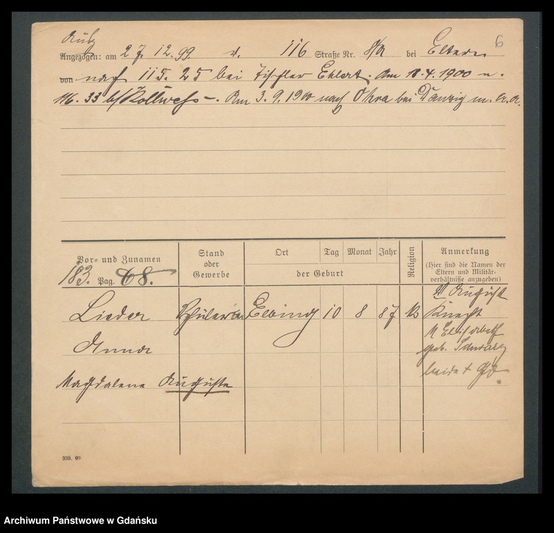 image.from.unit.number "Karty meldunkowe: Lieder - Liedtke August"