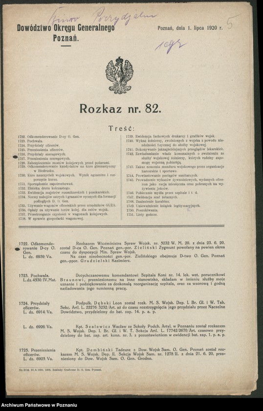 Obraz 7 z jednostki "/Rozkazy Dowództwa Okręgu Generalnego w Poznaniu/, nr 81-115."