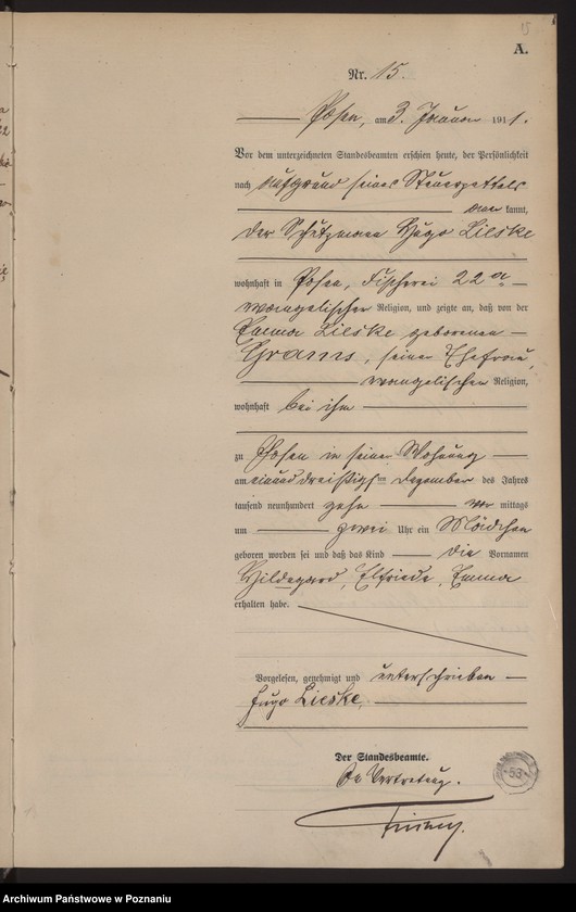 Obraz 16 z jednostki "Księga miejscowa urodzeń tom I [Rejestr główny urodzeń]"