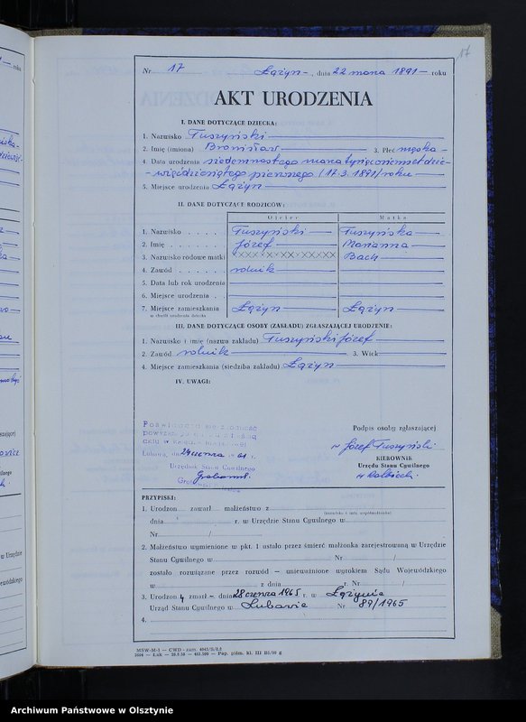 image.from.unit.number "Ksiega urodzeń Nr 1 - 83 /przepisana w języku polskim z oryginału niemieckiego w dniach  24.06.-27.06 1961/"