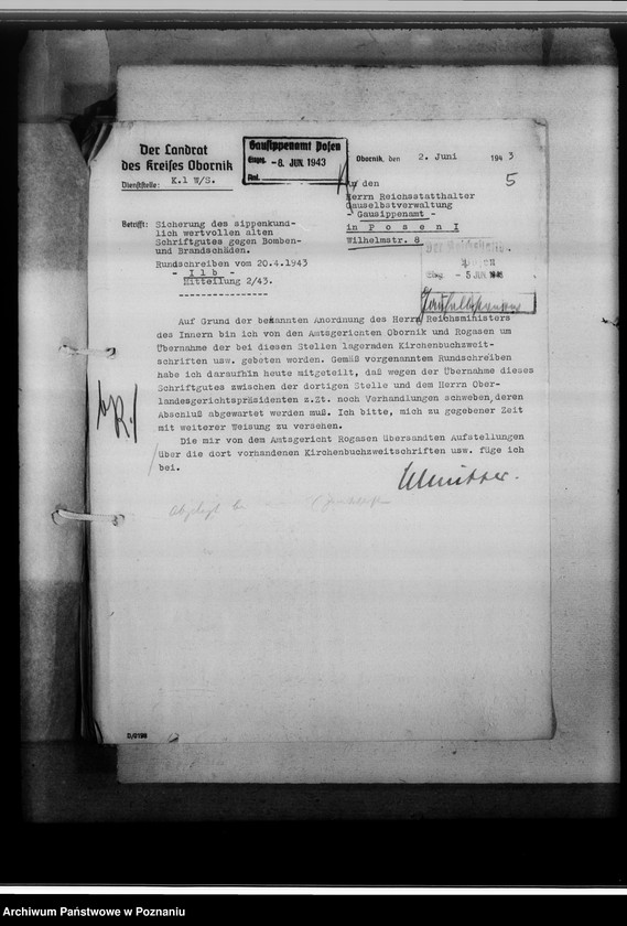 Obraz 9 z jednostki "Schriftwechsel mit den Amtsgerichten [korespondencja w sprawie ksiąg kościelnych, nazwy powiatów od M - Z]"