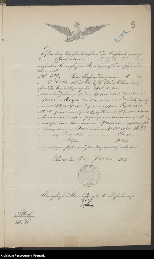 Obraz 11 z jednostki "Die von den Verlobten beigebrachten Urkunden zur Eheschliessung pro 1878"