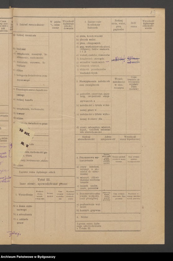 image.from.unit.number "Kwestionariusz dotyczący rejestracji szkód wojennych, nr 181-240"