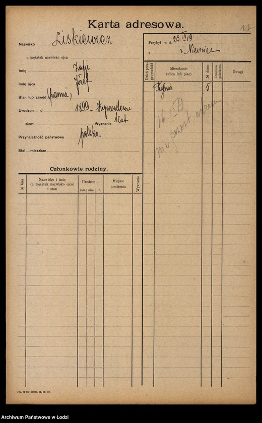 Obraz 19 z jednostki "[Spis ludności Łodzi] Liszkiewicz - Litke"