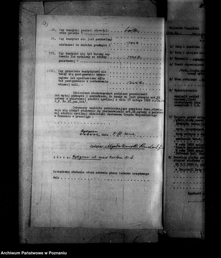 Obraz 7 z jednostki "Akta personalne inż.. Rudolf Mysłakowski /zatrudniony/ w Państwowej Inspekcji Dróg Wodnych Bydgoszcz"