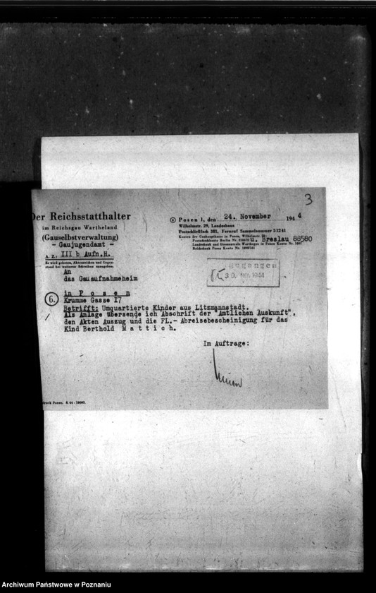 Obraz 7 z jednostki "[Akta personalne wychowanka Bertholda Mattich, ur. 3 IV 1940]."