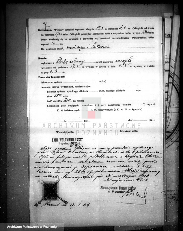 Obraz 11 z jednostki "Tartak parowy Emil Woltmann i Ska. w Rogoźnie pow. obornicki nr woj. kotła 2518"