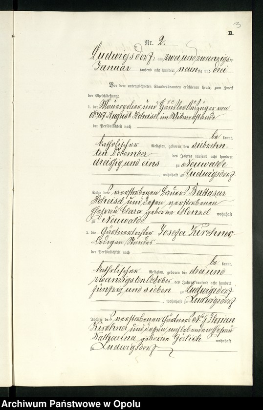 Obraz 7 z jednostki "Heiraths-Neben-Register des Standesamts Ludwigsdorf pro 1893"