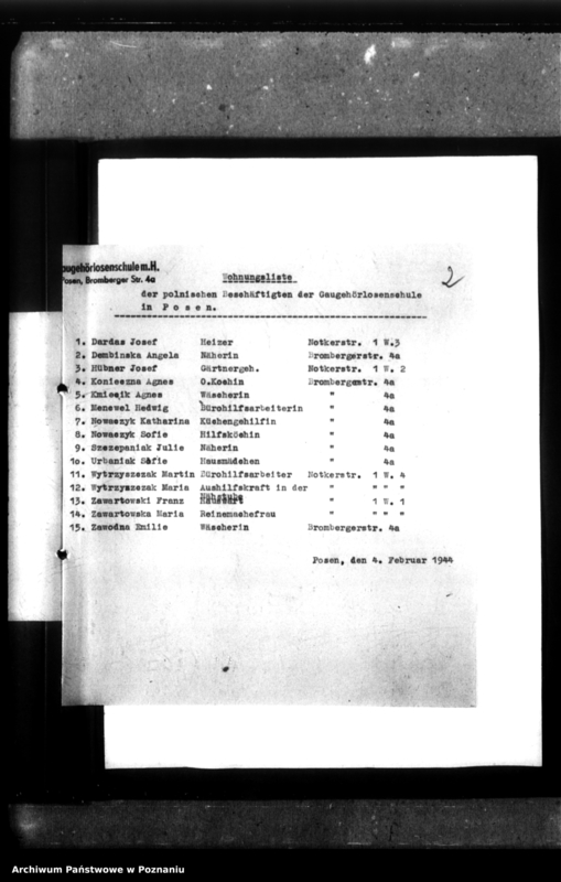 Obraz 6 z jednostki "Listy personelu niemieckiego i polskiego szkoły według stanu na 4 II 1944 r]."