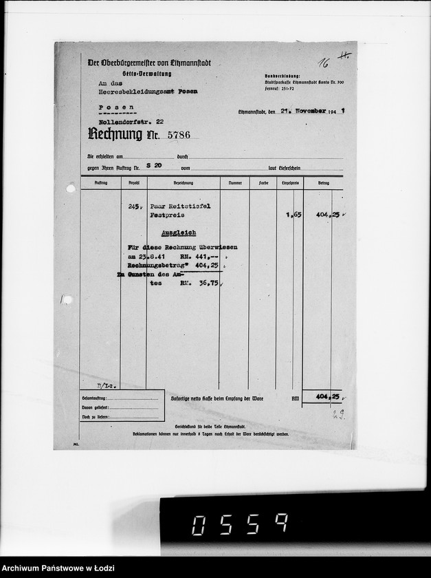 Obraz 20 z jednostki "Heeresbekleidungsamt Posen.Kriegsauftrag S.20/6"