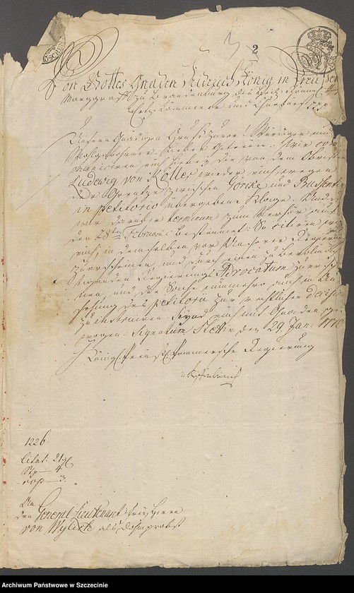 image.from.unit.number "Dompropst Friedrich v[on] Willich contra Obrist Ludwig v[on] Koeller auf Goerke [Górki (Pomorskie)] in po finium."