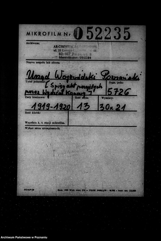 Obraz 2 z jednostki "/spisy akt przejętych przez Wydział Kasowy/"