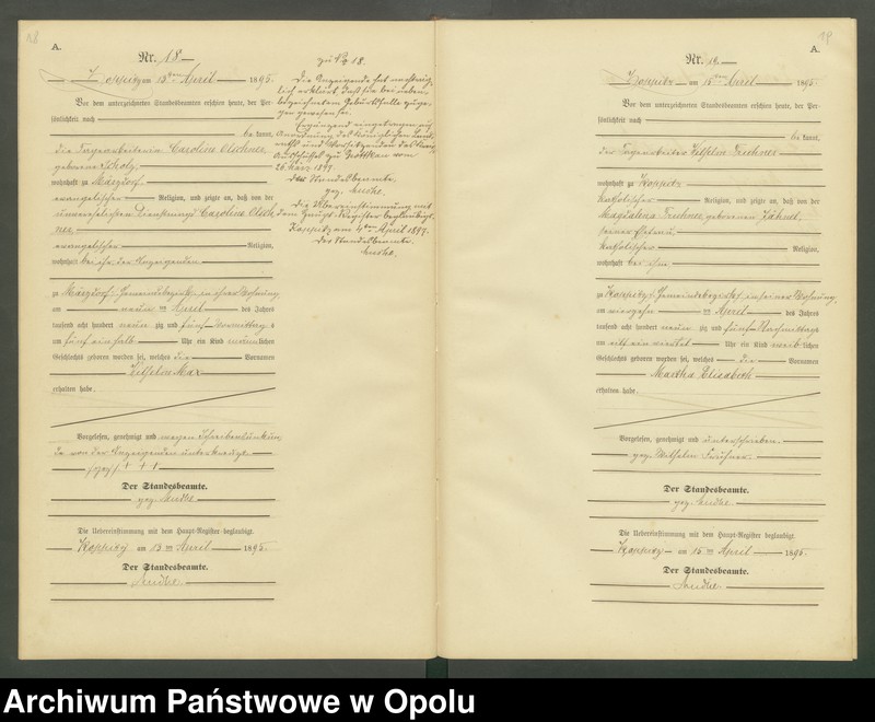 Obraz 12 z jednostki "Geburts-Neben-Register Standesamts Koppitz pro 1895"