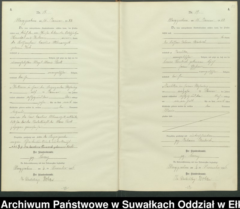 image.from.unit.number "A1.Geburts-Register [Haupt-Register] Standesamt Marggrabowa Landbezirk vol. I No.1 bis 266"
